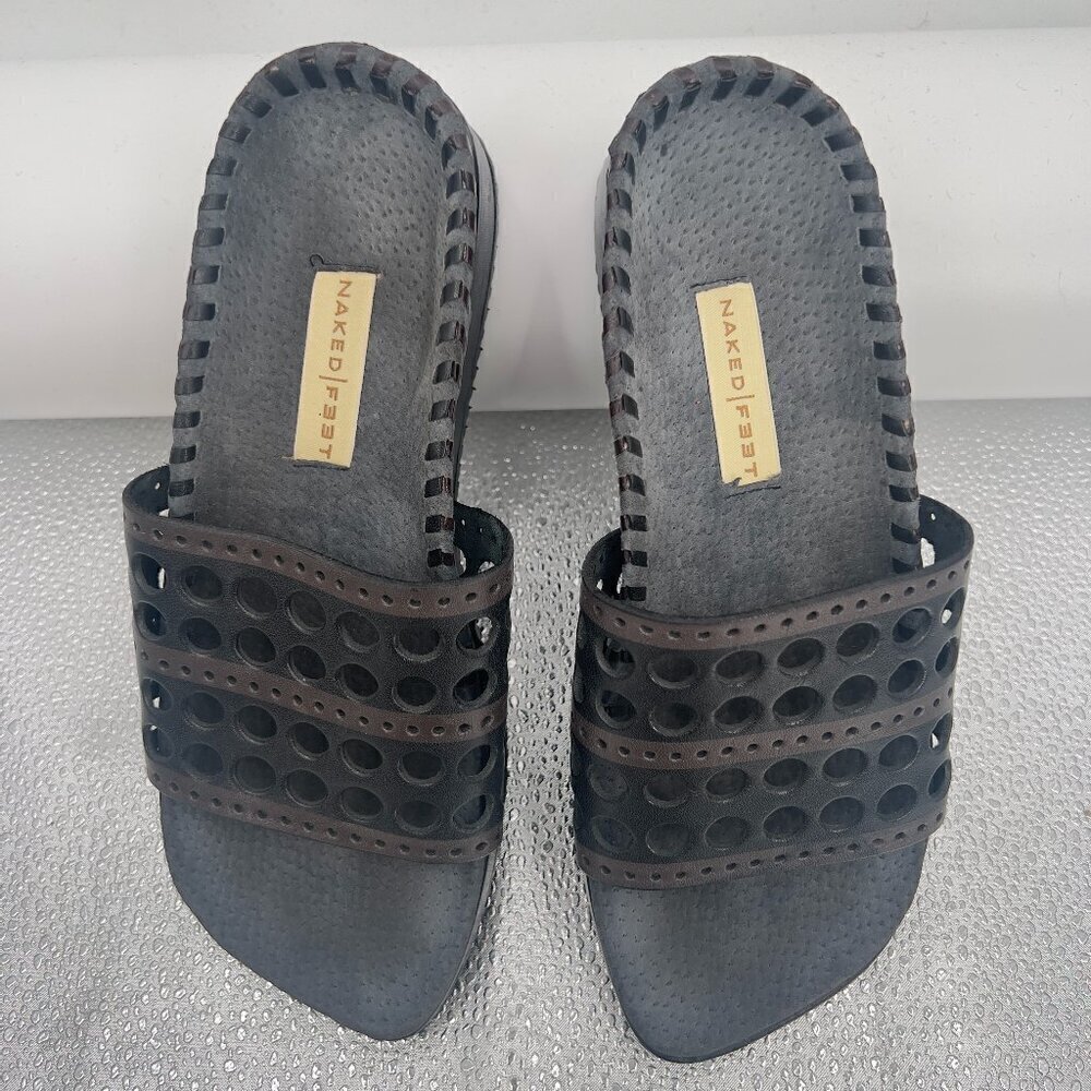 Naked Feet Women's Black/Gray Sandals 6.1/2M